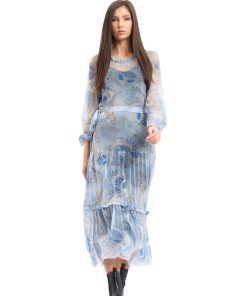 Rochie din tulle bleu imprimat RVL