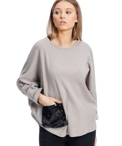 Bluza oversize cu buzunar din paiete RVL