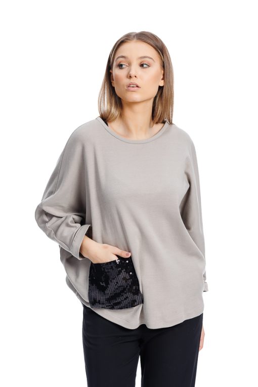 Bluza oversize cu buzunar din paiete RVL