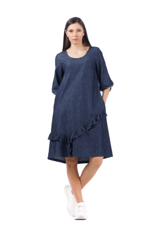 Rochie denim cu volane