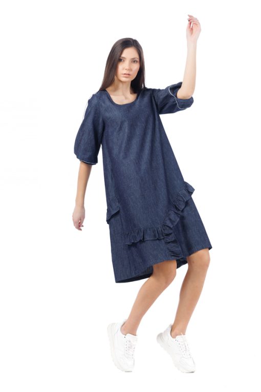 Rochie denim cu volane