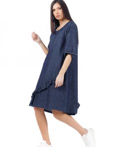 Rochie denim cu volane