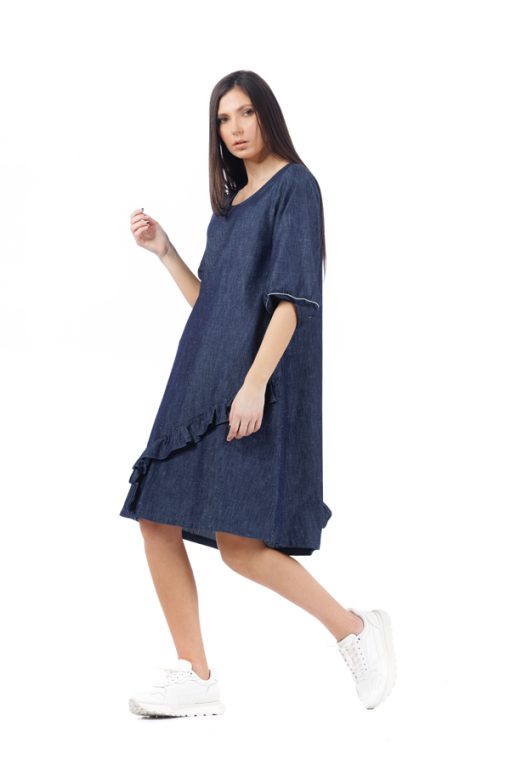 Rochie denim cu volane