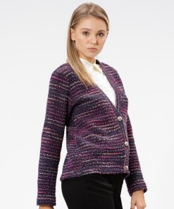 Cardigan cu nasturi, mov cu insertii multicolore RVL