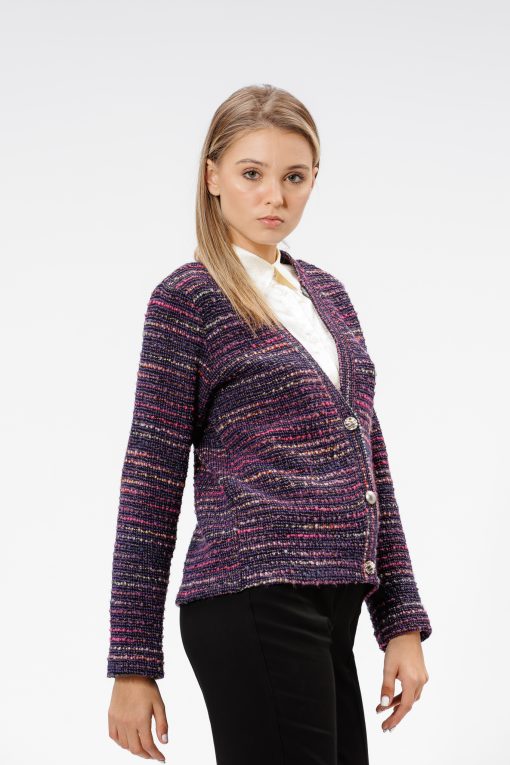 Cardigan cu nasturi, mov cu insertii multicolore RVL