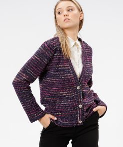 Cardigan cu nasturi, mov cu insertii multicolore RVL