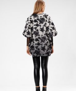 Jacheta oversize cu buzunare matlasate negru/flori RVL