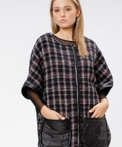 Jacheta oversize cu buzunare matlasate negru/carouri RVL