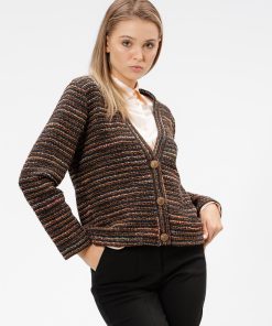 Cardigan cu nasturi, maro cu insertii multicolore RVL