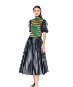 Bluza verde lurex, cu maneci din tulle RVL