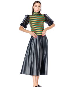 Bluza verde lurex, cu maneci din tulle RVL