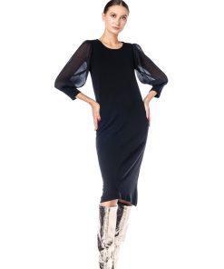 Rochie neagra, cu maneci bufante RVL