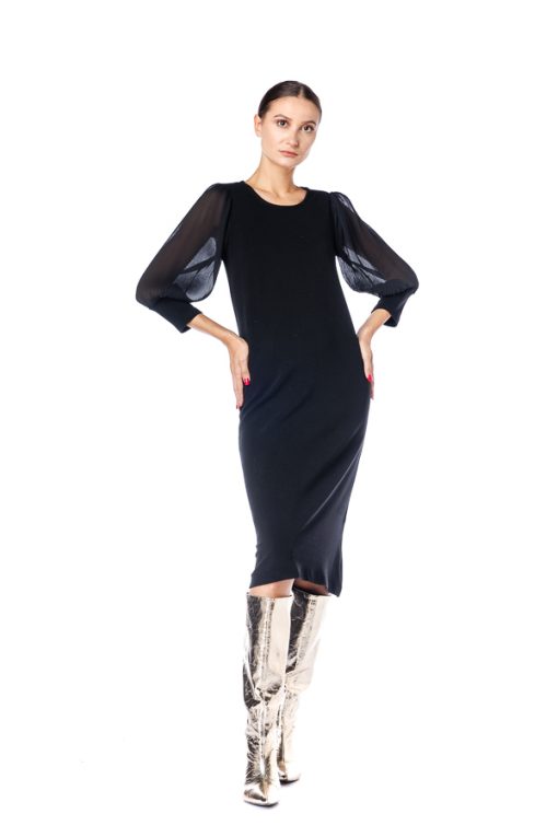 Rochie neagra, cu maneci bufante RVL