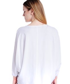 Bluza alba oversize cu buzunar din paiete RVL