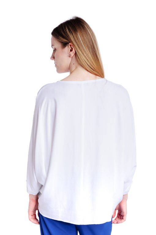 Bluza alba oversize cu buzunar din paiete RVL