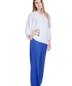 Bluza alba oversize cu buzunar din paiete RVL