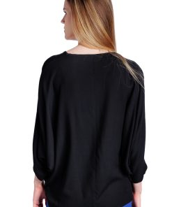 Bluza neagra oversize cu buzunar din paiete RVL