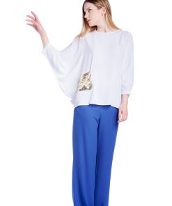 Bluza alba oversize cu buzunar din paiete RVL