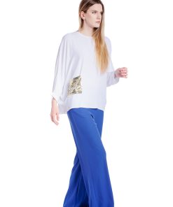 Bluza alba oversize cu buzunar din paiete RVL